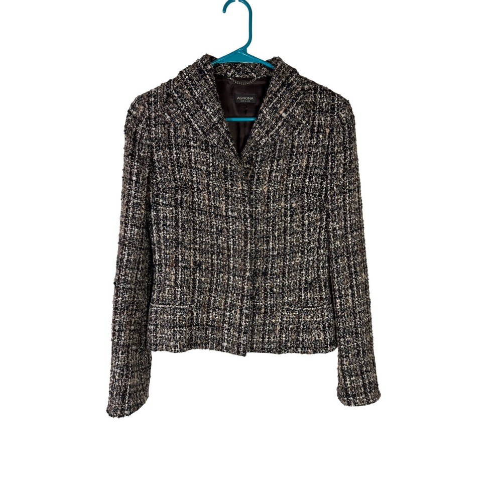 Agnona Italy Brown Tweed Wool Blend Blazer Jacket Size 40 IT Made in Italy
